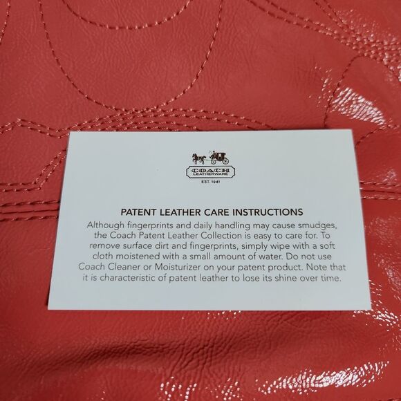 Coach Signature Stitch Patent Leather Tote Shoulder Bag Mango/Coral/Orange NWT - Picture 12 of 12